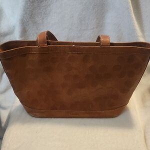 iSanti Brown Geuine Leather Daisy Embossed Numbered Tote Bag